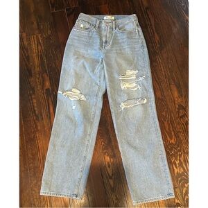 Madewell Blue Straight Leg Jeans with Distressed Details